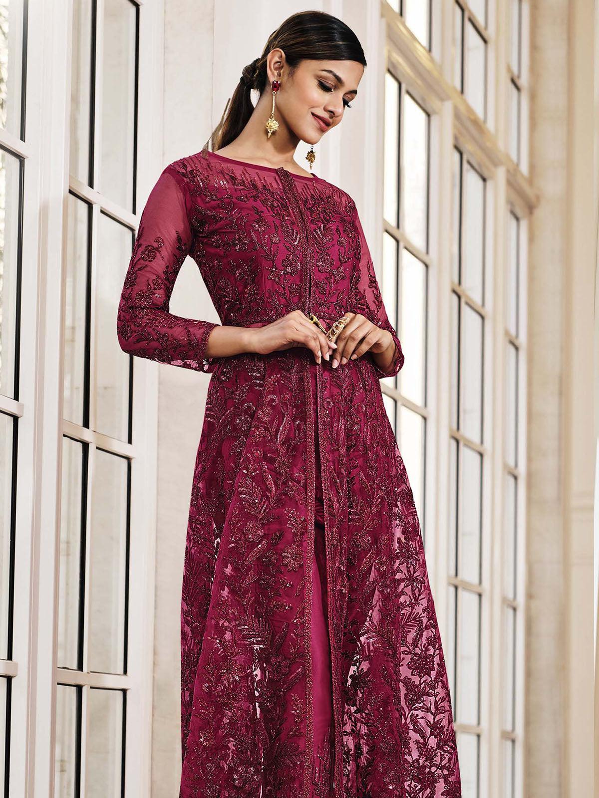 burgundy festive women salwar suit sets odette