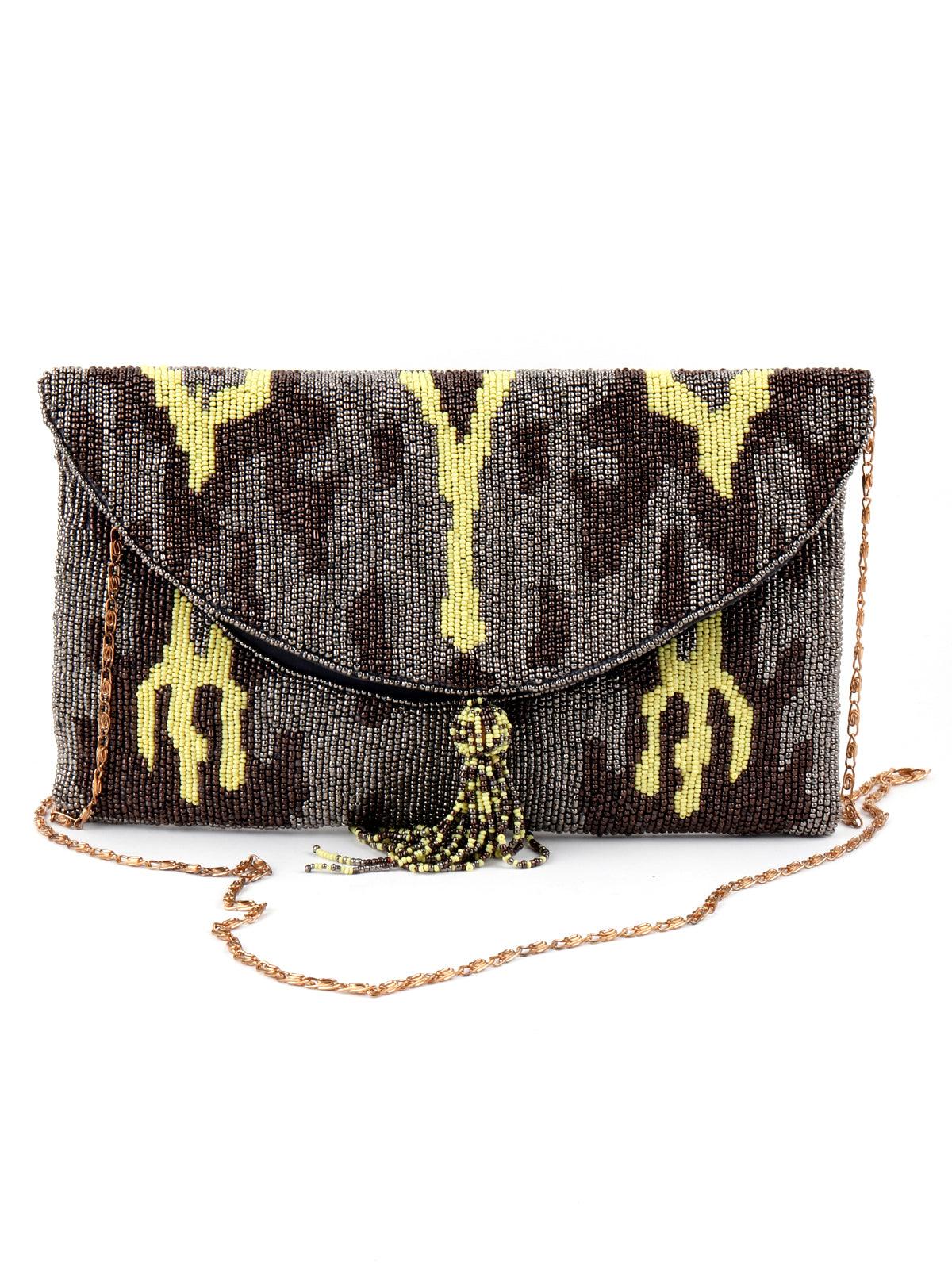Camouflage Beaded Attractive Envelope Clutch - Odette