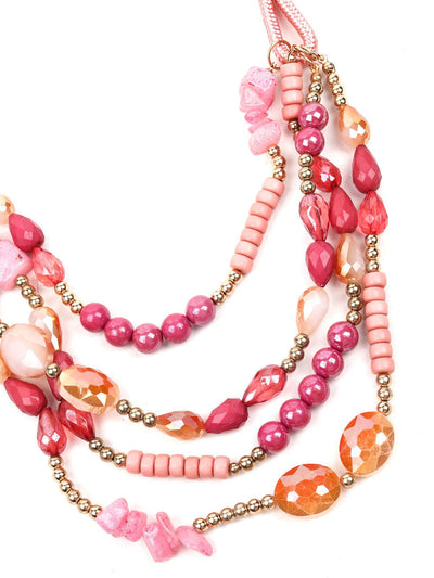 Candy floss pink layered beaded necklace-Pink - Odette