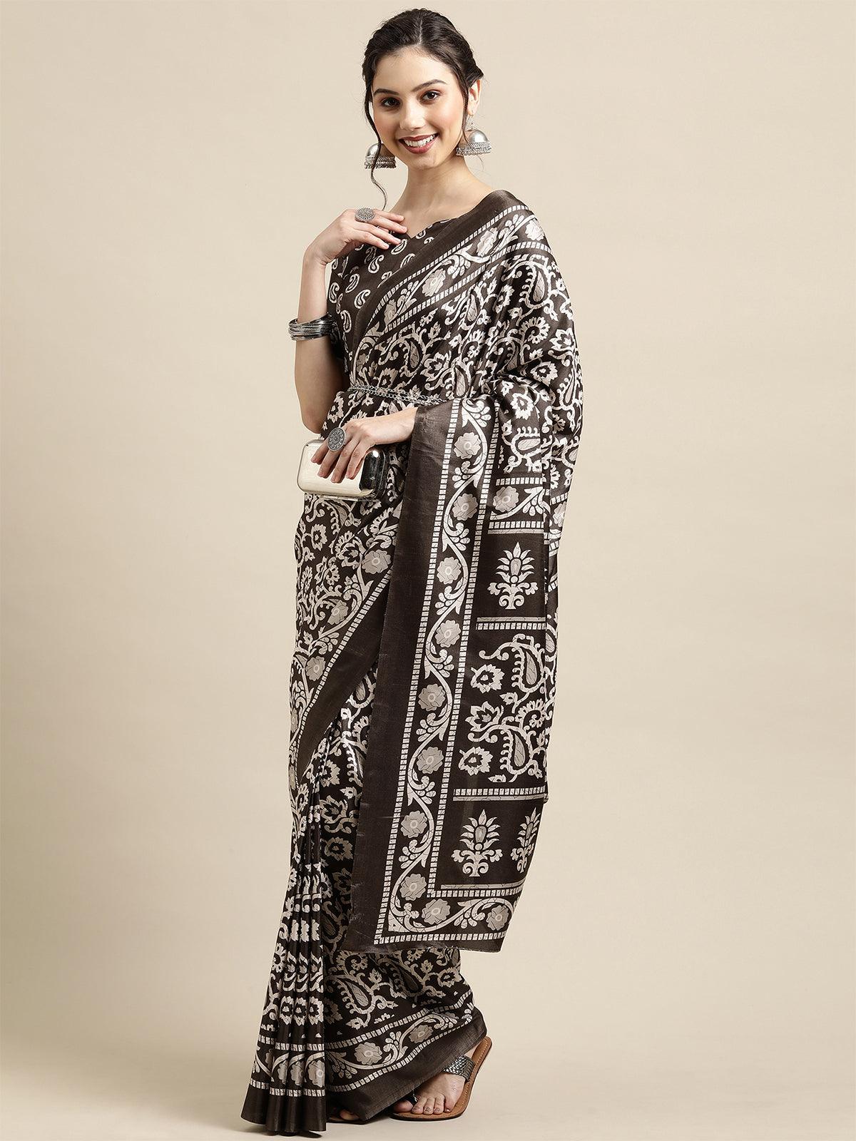 Casual Dola silk Printed Saree With Unstitched Blouse - Odette