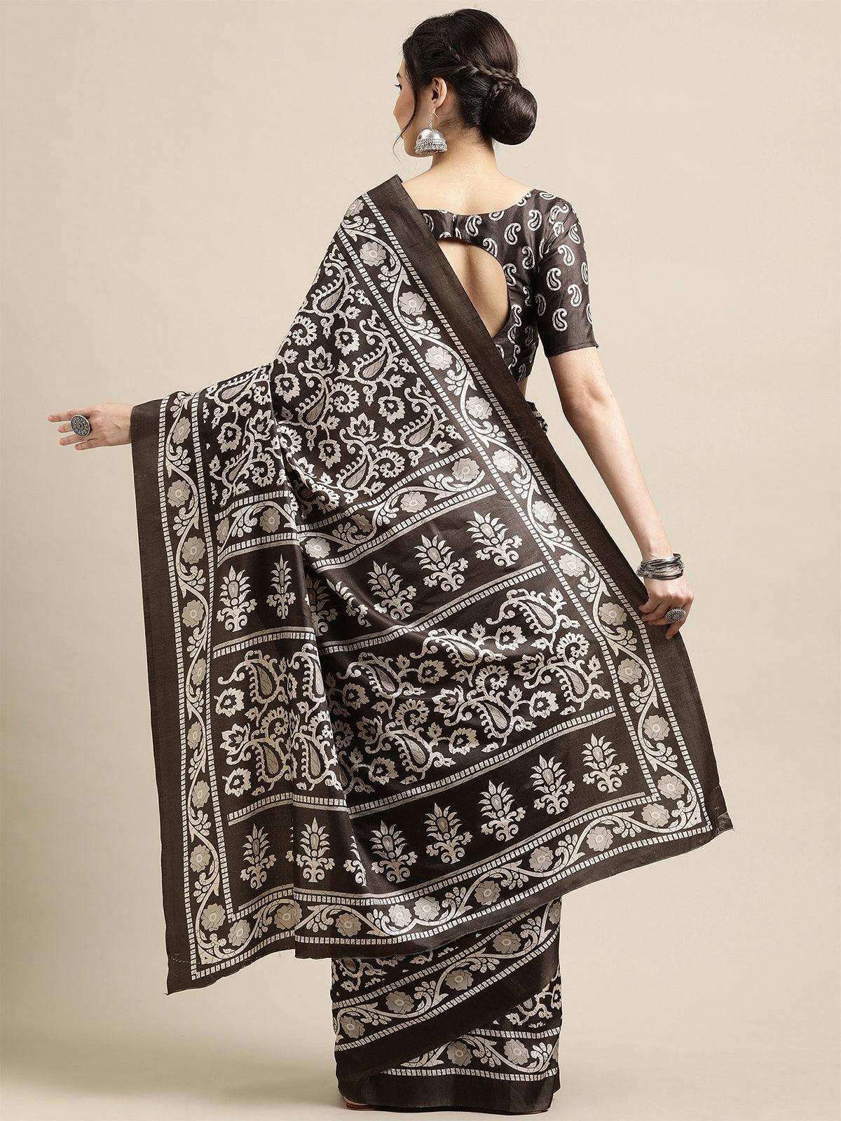 Casual Dola silk Printed Saree With Unstitched Blouse - Odette