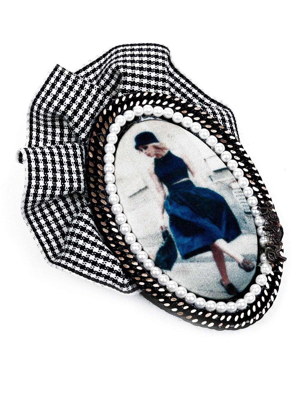 Checkered Black And White Picture Themed Brooch - Odette