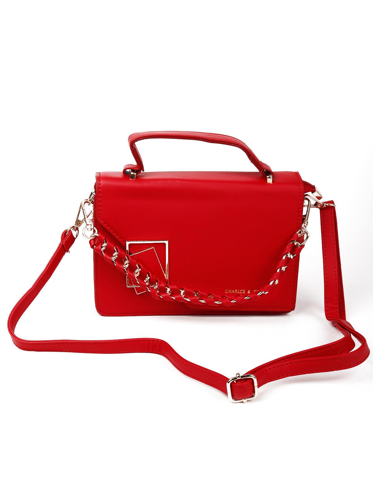 Cherry red statement smooth sling bag - Odette