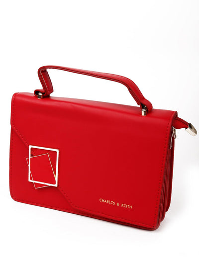 Cherry red statement smooth sling bag - Odette