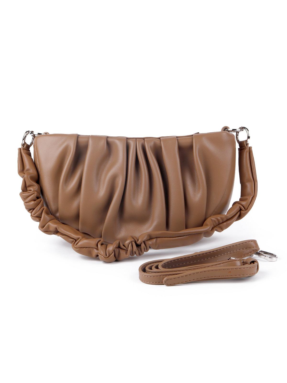 Chocolate brown ruched smooth shoulder bag - Odette