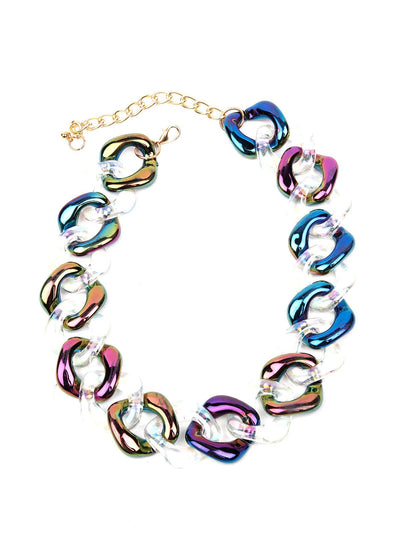 Chrome and white chunky interlinked necklace - Odette
