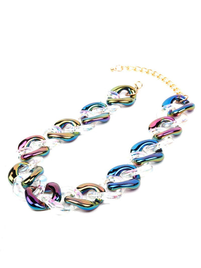 Chrome and white chunky interlinked necklace - Odette