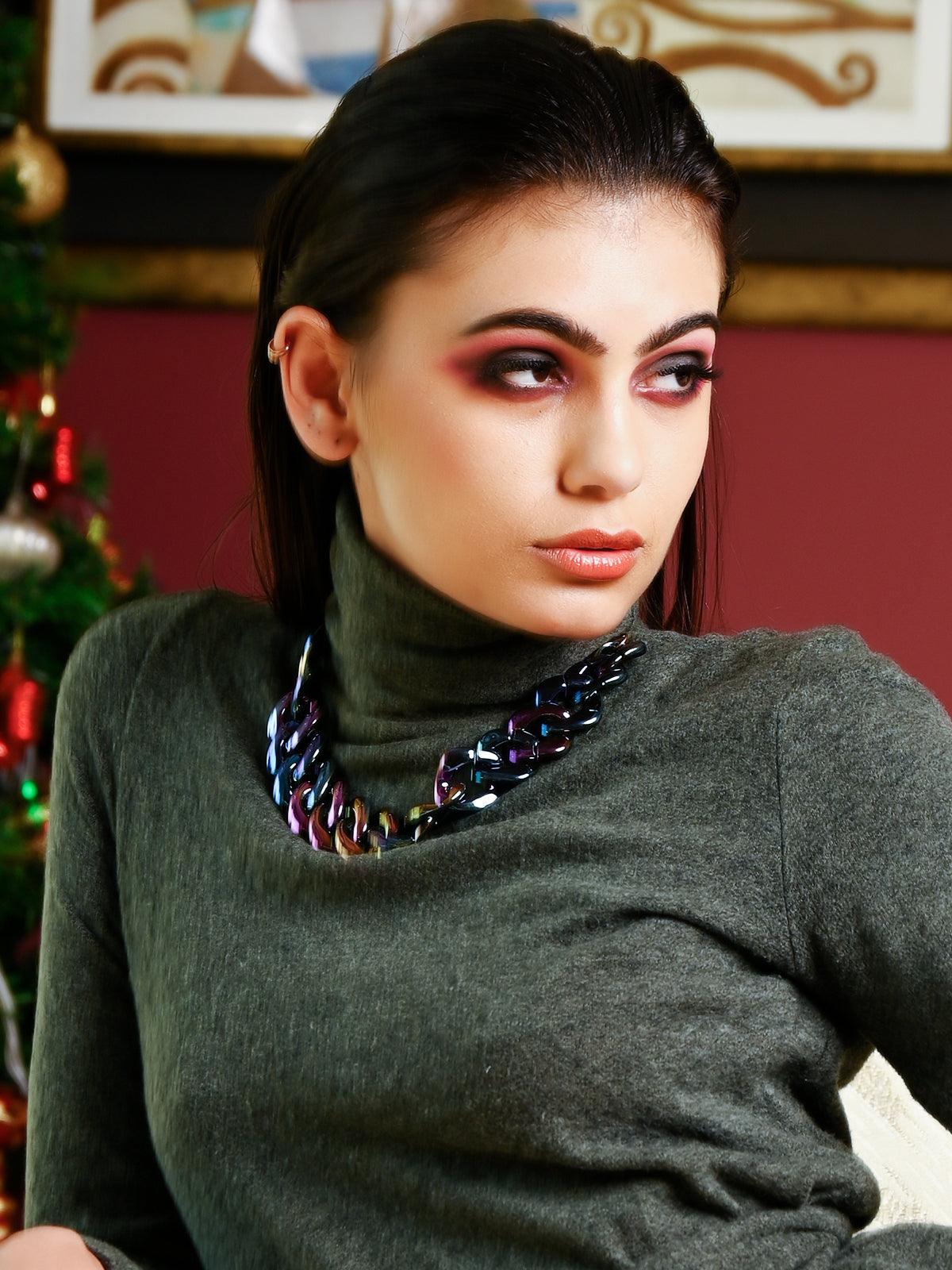 Chrome effect designer chain necklace - Odette