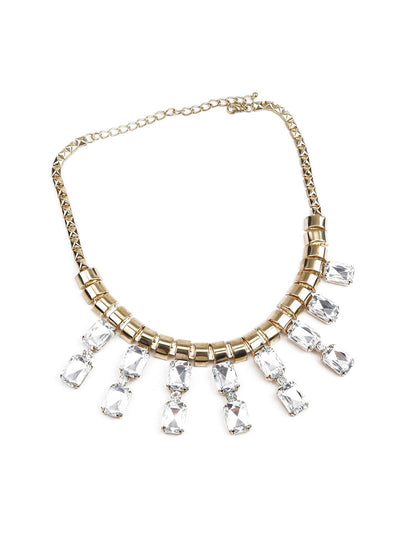 Chunky Box Chain With Rhinestones Necklace - Odette