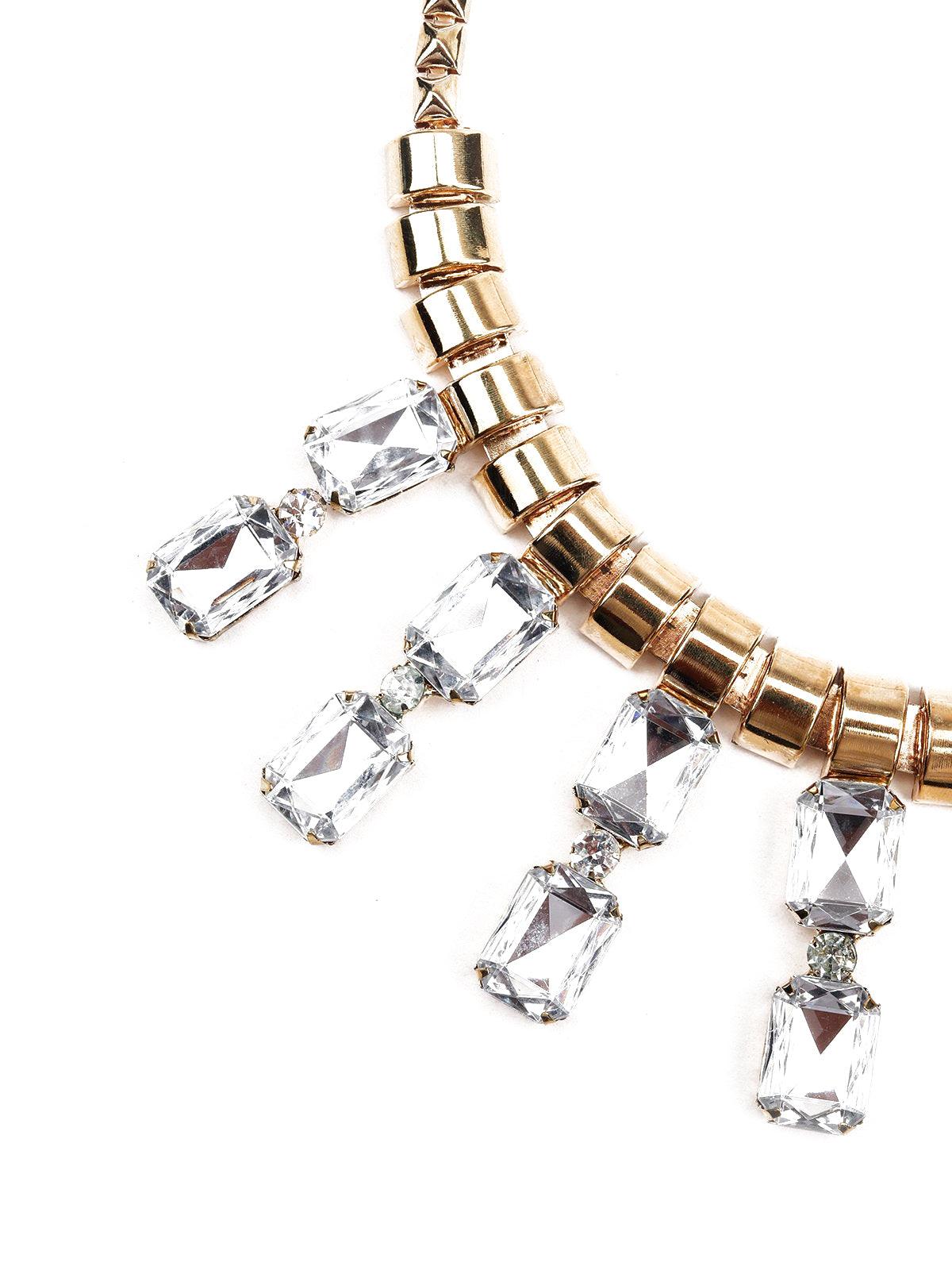 Chunky Box Chain With Rhinestones Necklace - Odette