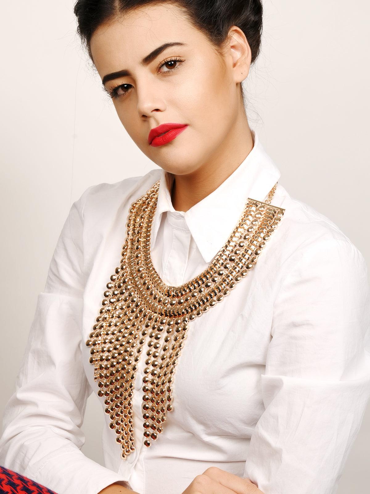 Chunky gold metallic fringe necklace - Odette