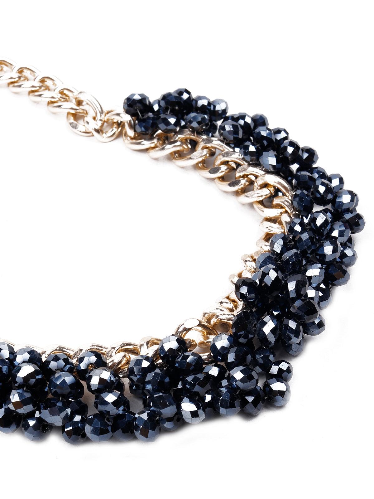 Navy Blue Big beaded Statement Chunky Necklace, casual necklace, blue –  Polka Dot Drawer