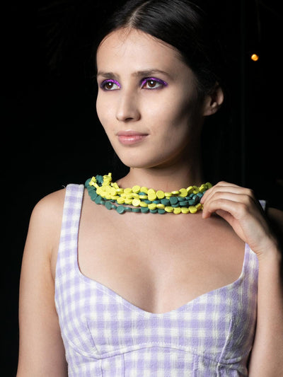Chunky Green And Yellow Multi-String Necklace - Odette