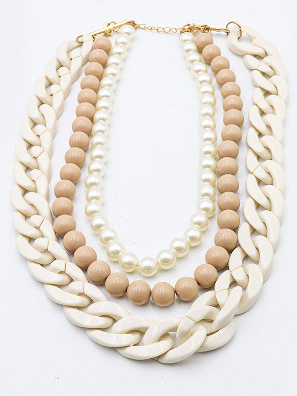 Chunky Multilayered Acrylic White & Beige Mixed Necklace - Odette