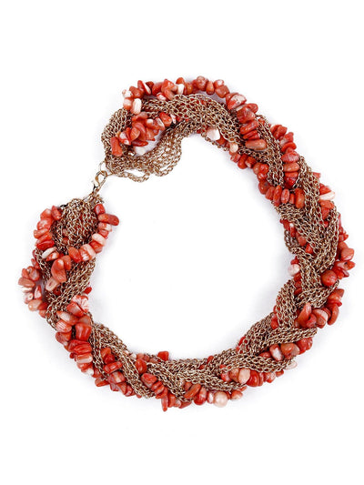 Chunky Red Stone Interlinked Chained Necklace - Odette