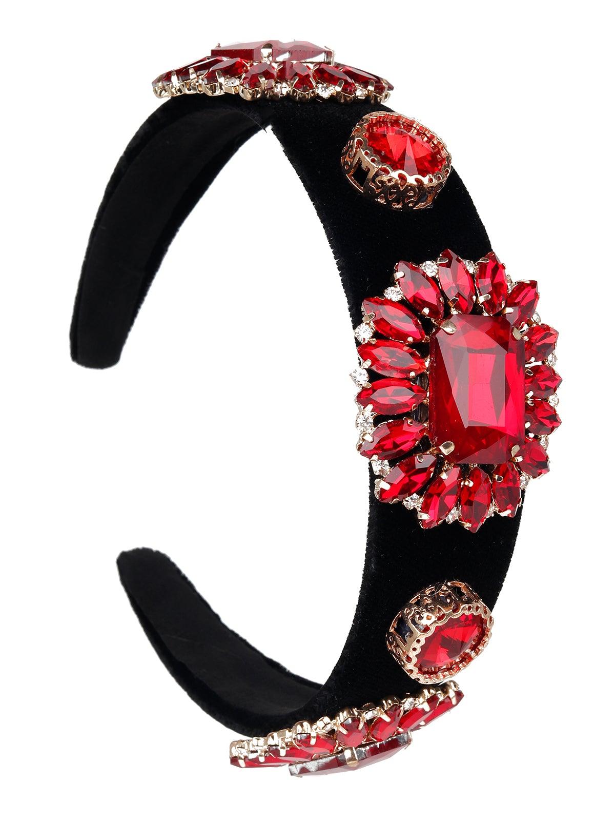 Chunky Ruby Embellished Black Hairband - Odette