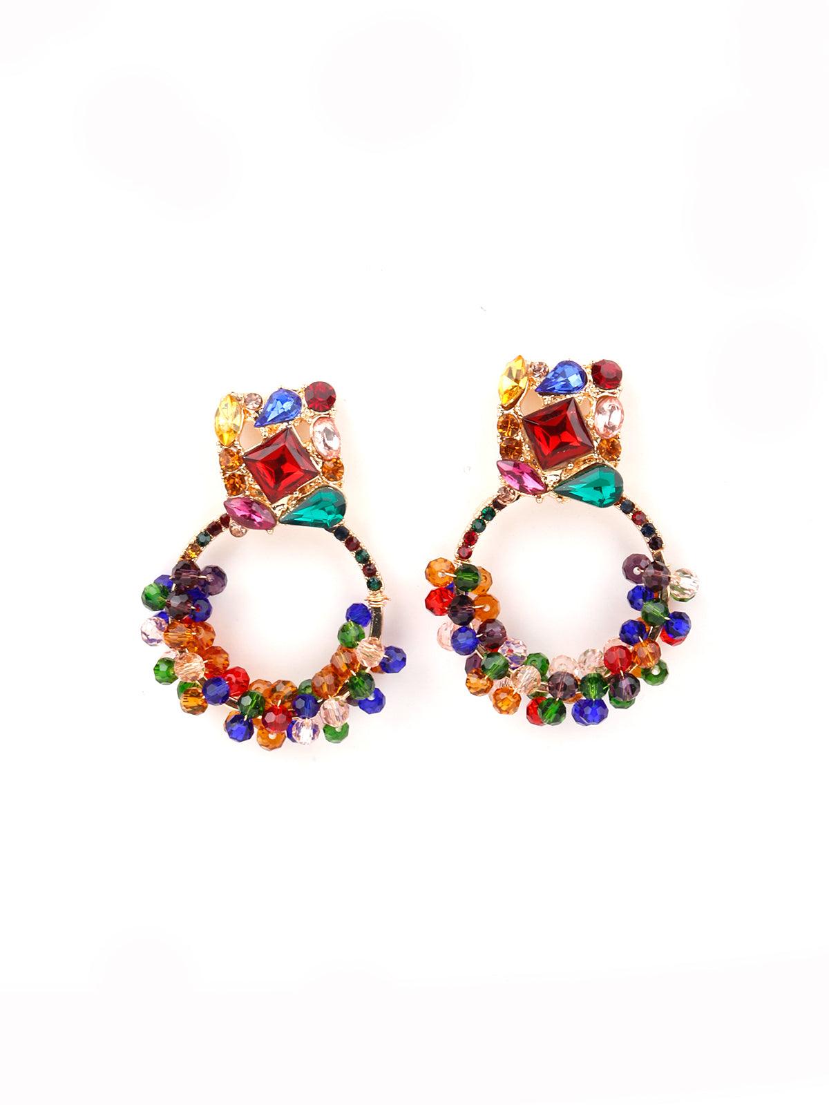 Circular Rhinestone Earring With Multicolour Cut Crystal beads - Odette