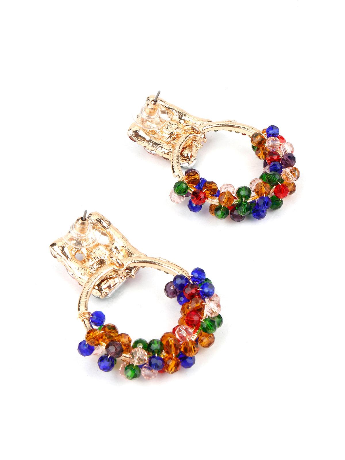 Circular Rhinestone Earring With Multicolour Cut Crystal beads - Odette