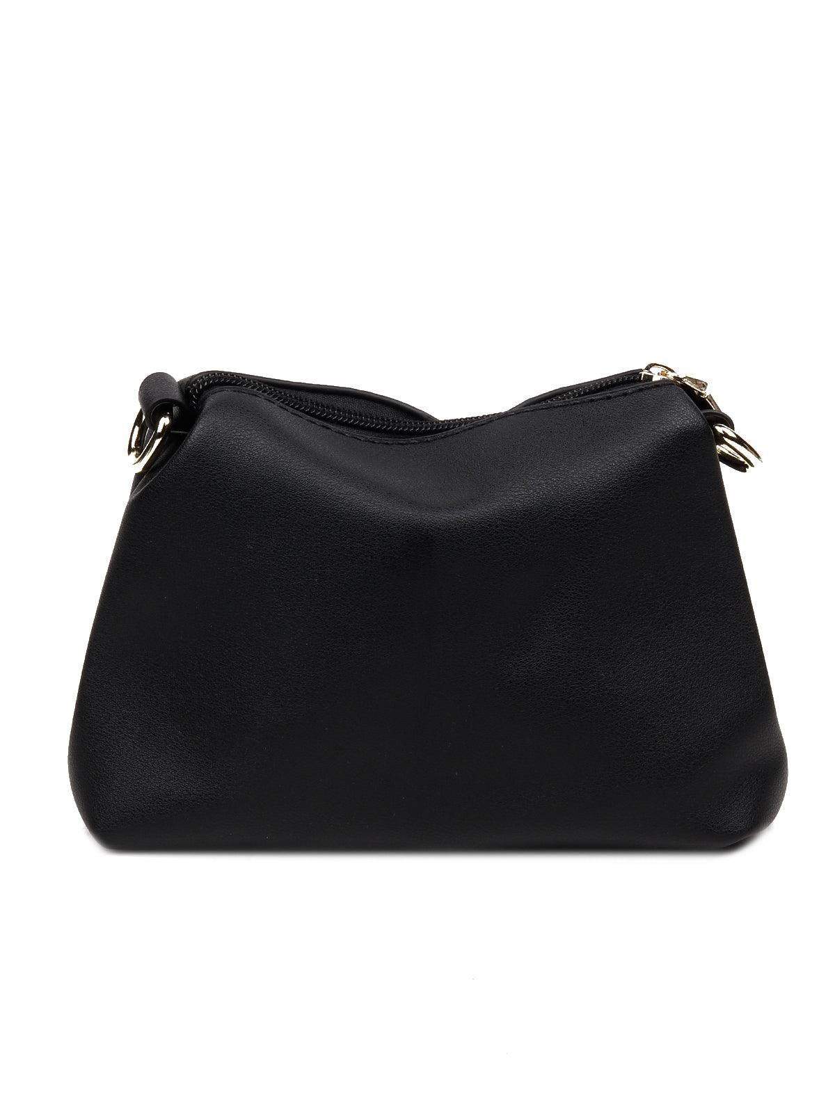Classic Black satchel bag with a detachable pouch - Odette