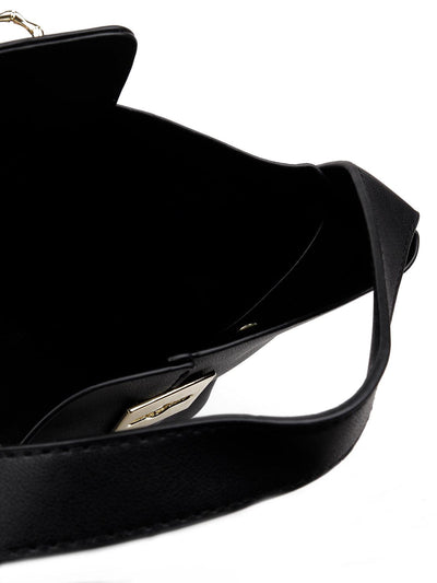 Classic Black satchel bag with a detachable pouch - Odette