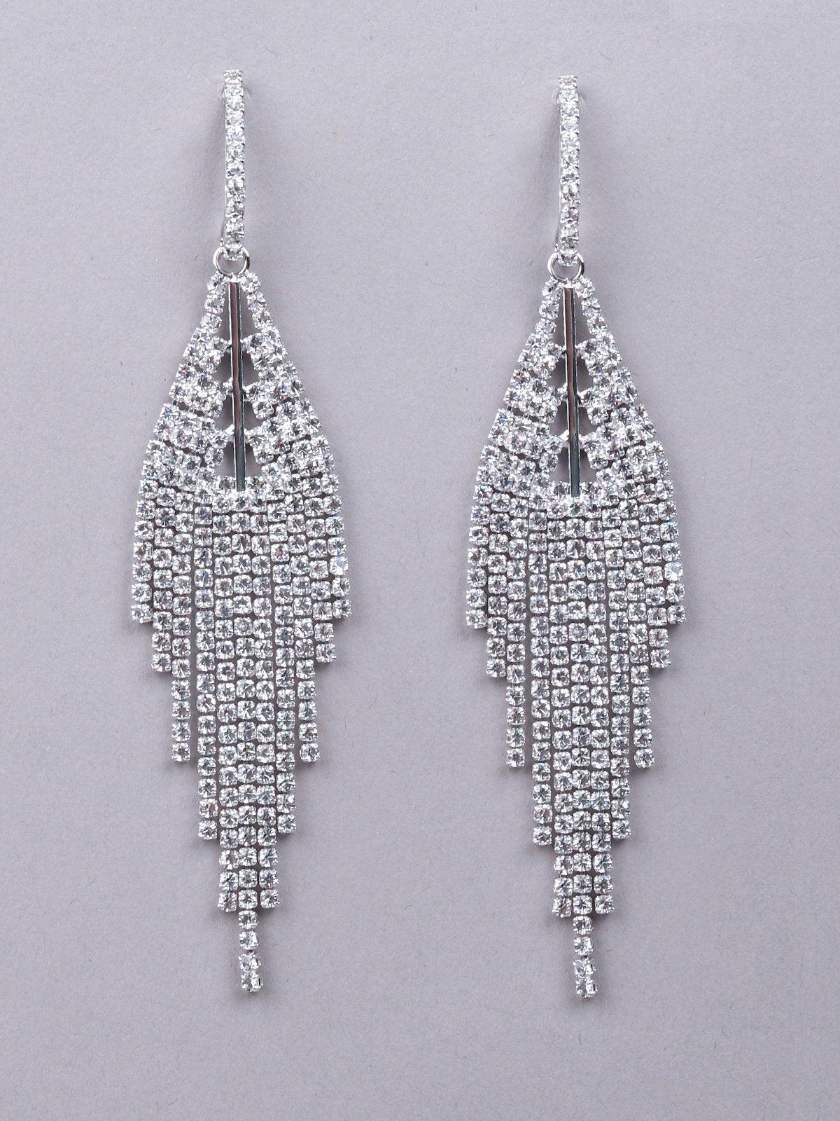 Classic Crystal Drop Earrings-Silver - Odette