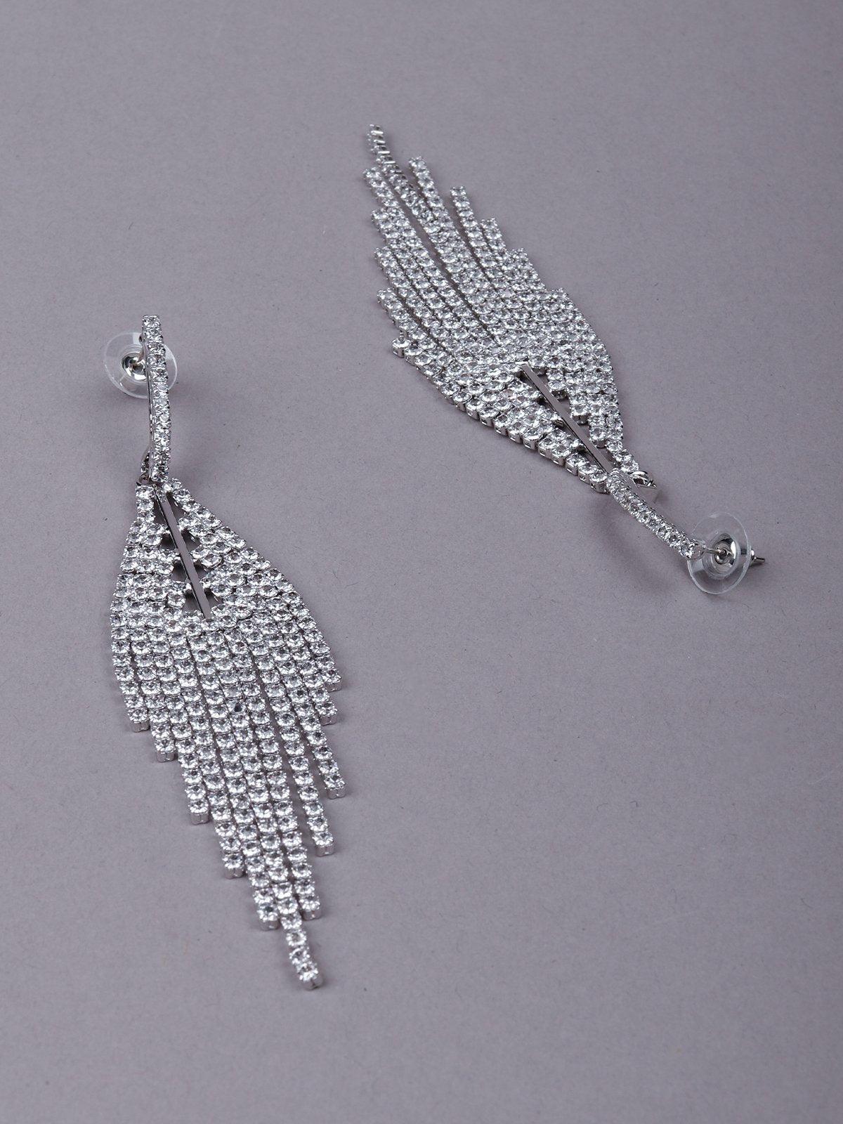 Classic Crystal Drop Earrings-Silver - Odette