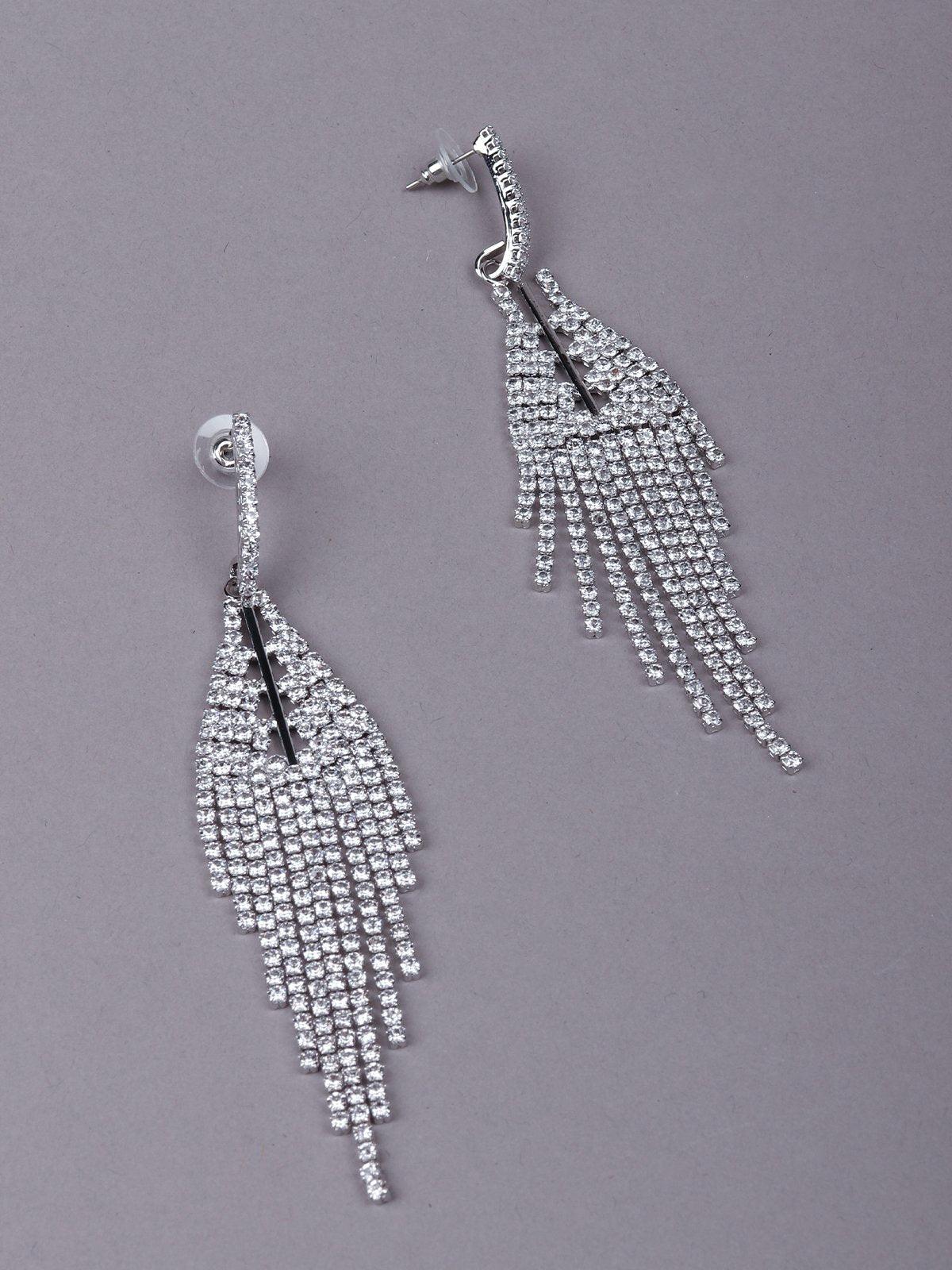 Classic Crystal Drop Earrings-Silver - Odette