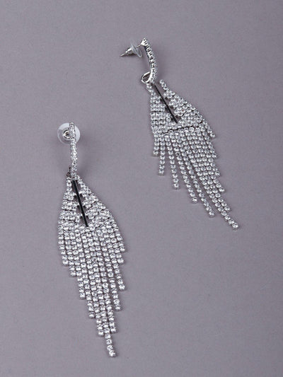 Classic Crystal Drop Earrings-Silver - Odette