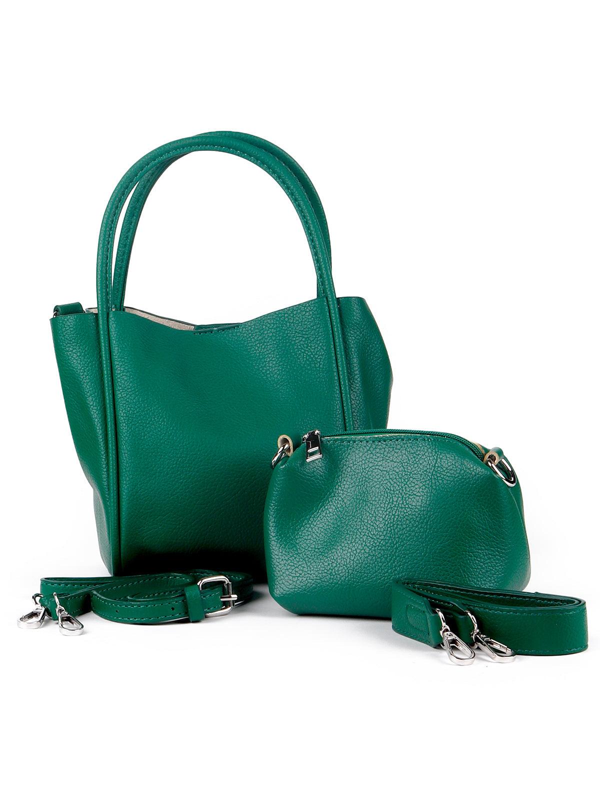 Classic green structured textured shoulder bag - Odette