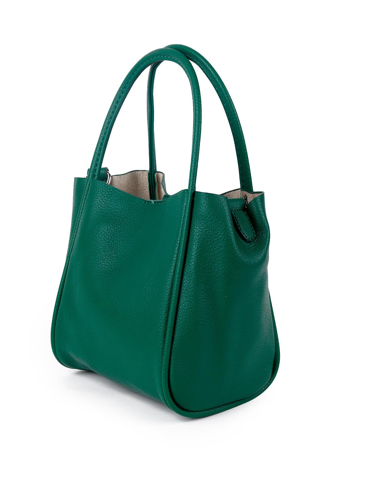 Classic green structured textured shoulder bag - Odette