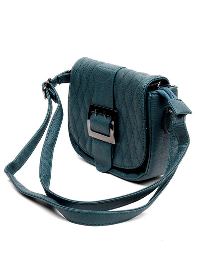 Classic green textured sling bag for women - Odette