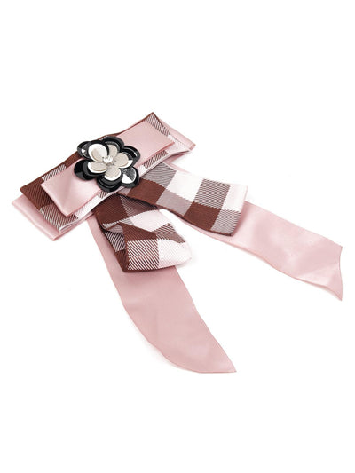 Classic satin double bow pink embellished brooch - Odette