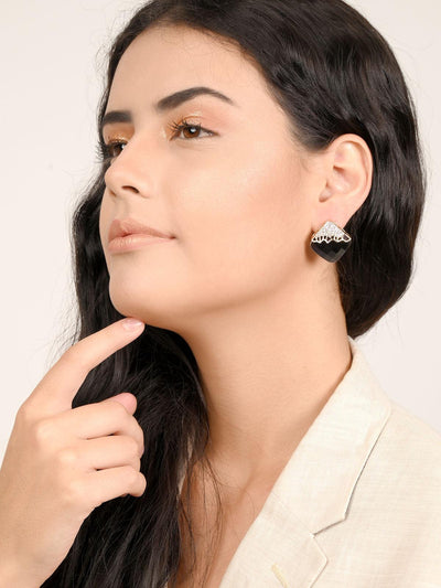 Classy Aubergine Square Crystal Stud Earrings - Odette