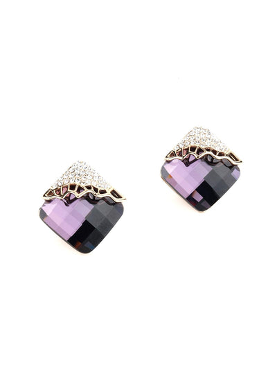 Classy Aubergine Square Crystal Stud Earrings - Odette