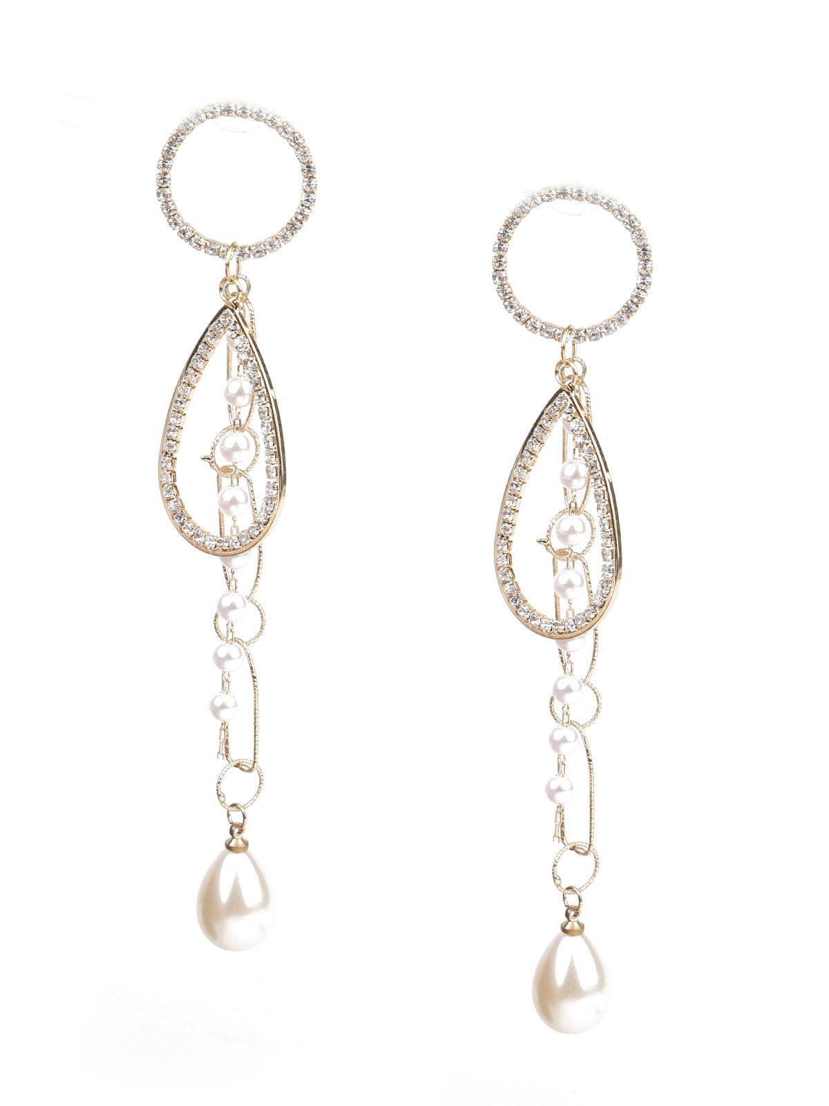 CLASSY GOLD AND WHITE DANGLE EARRINGS - Odette