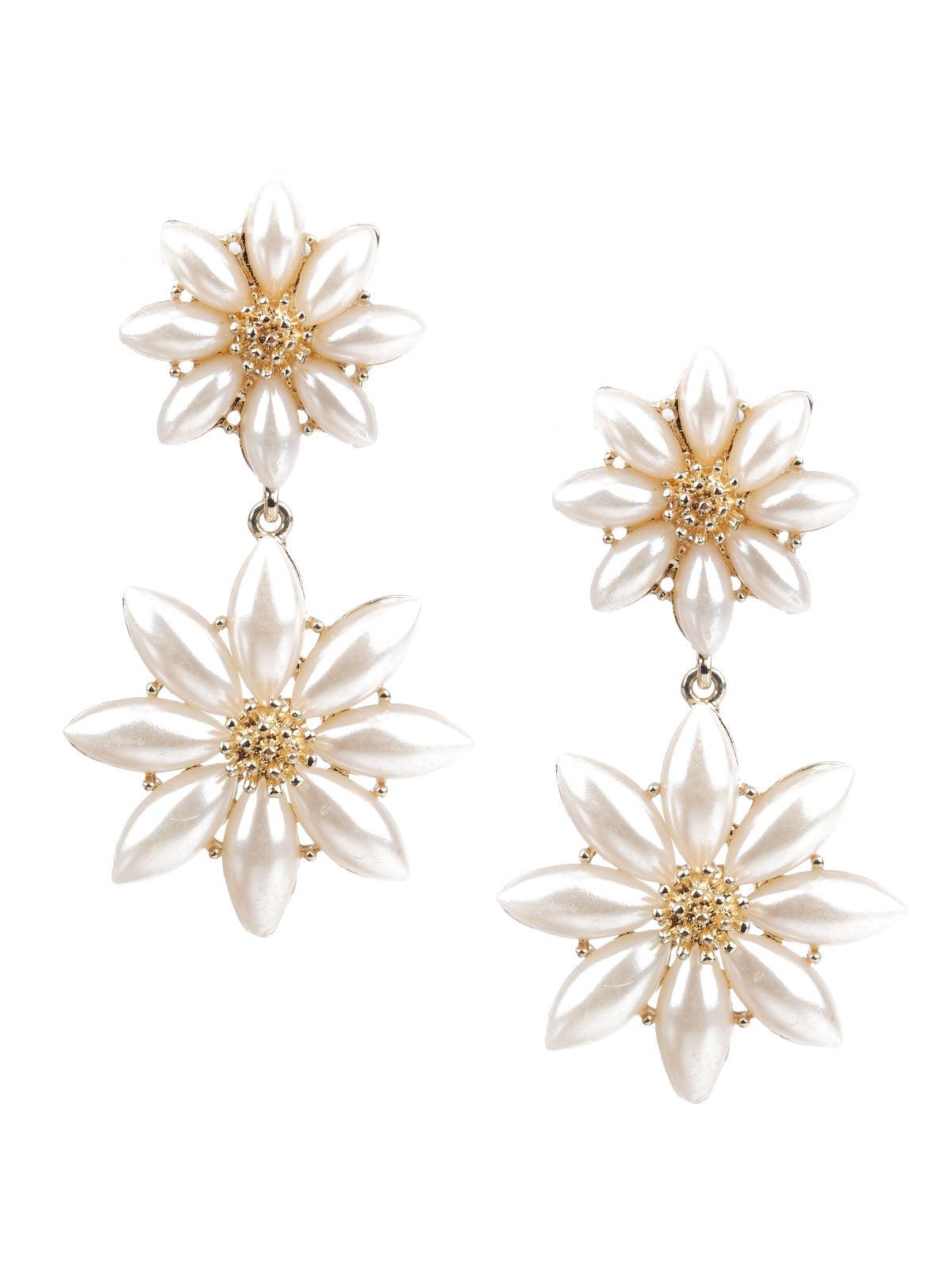 CLASSY GOLD AND WHITE DANGLE EARRINGS - Odette