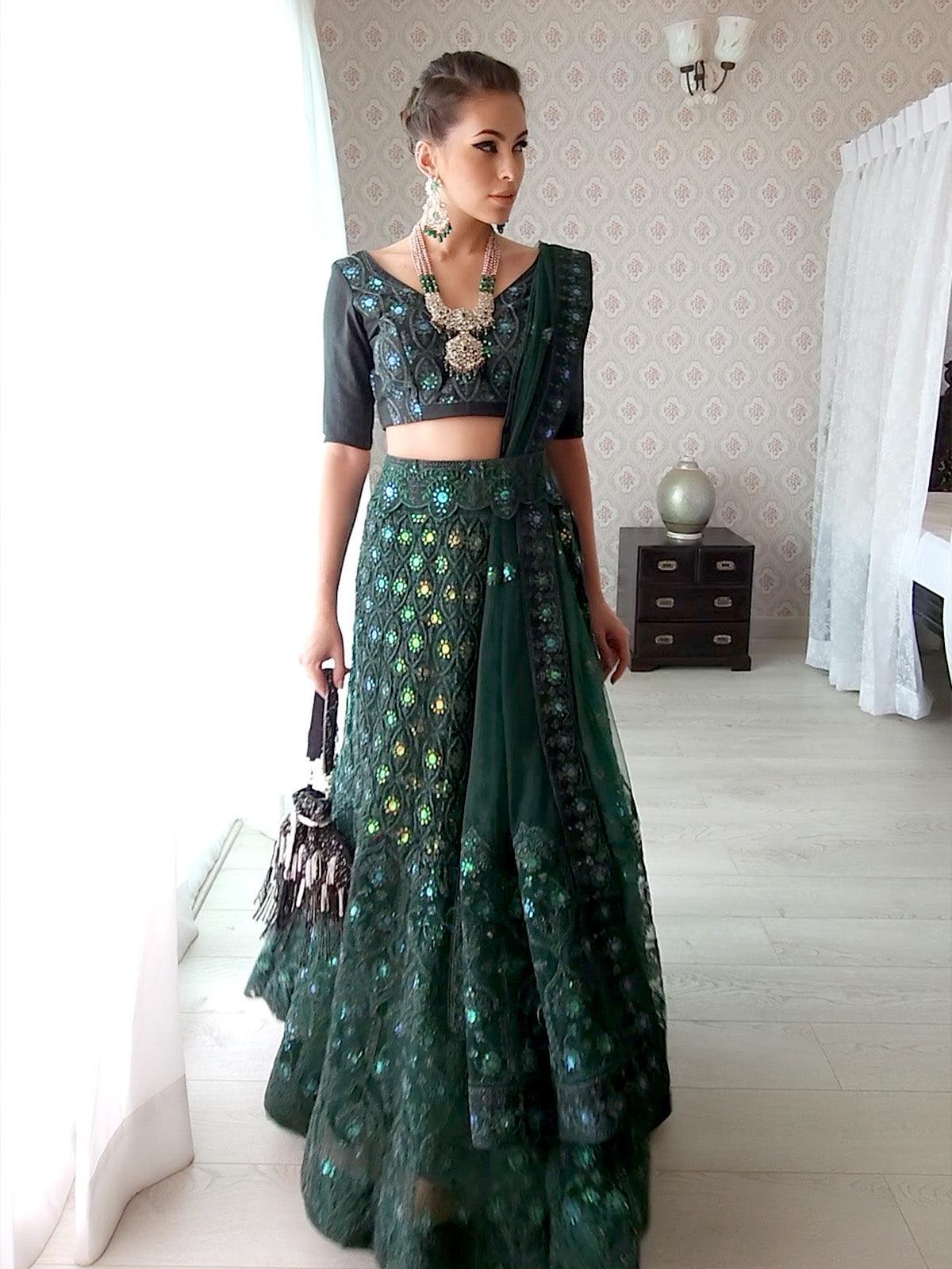 Buy Dark Green Heavy Embroidered Designer Party Wear Lehenga | Wedding  Lehenga Choli