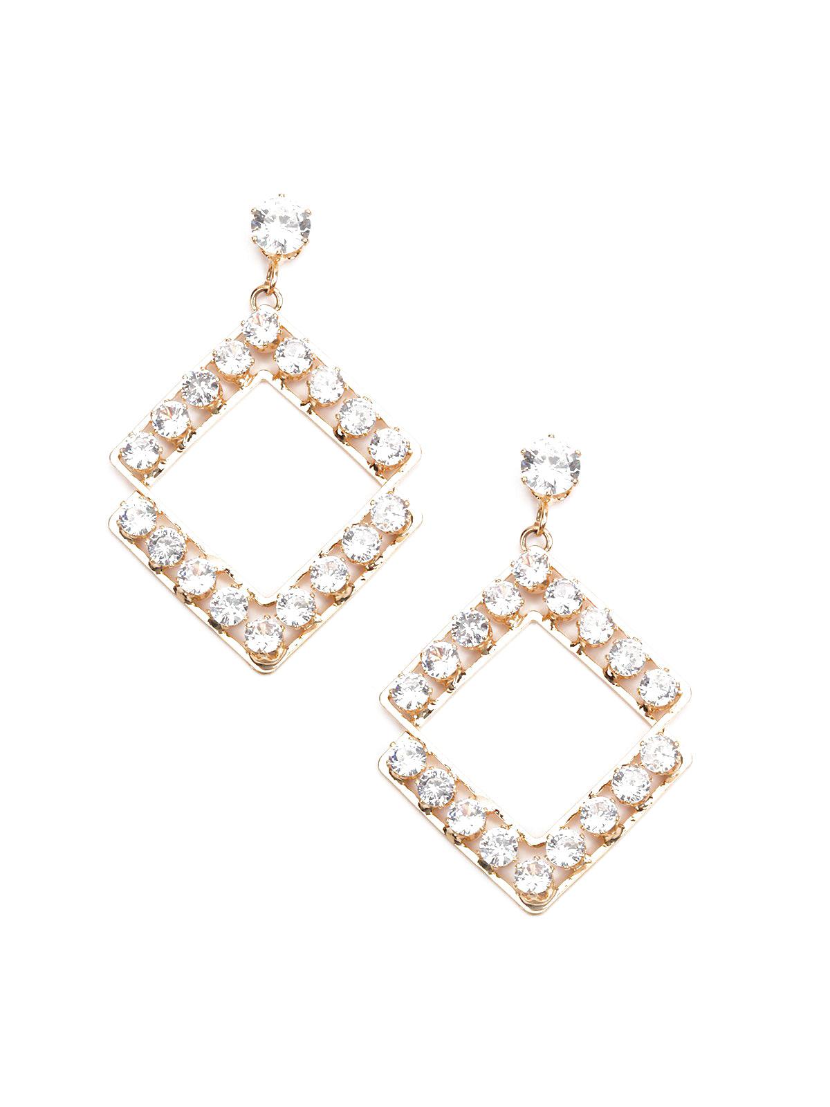 Classy Square Earring With Stones - Odette