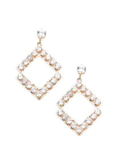 Classy Square Earring With Stones - Odette