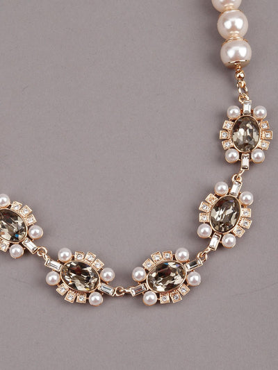 Classy White Pearl with flower stones Necklace - Odette