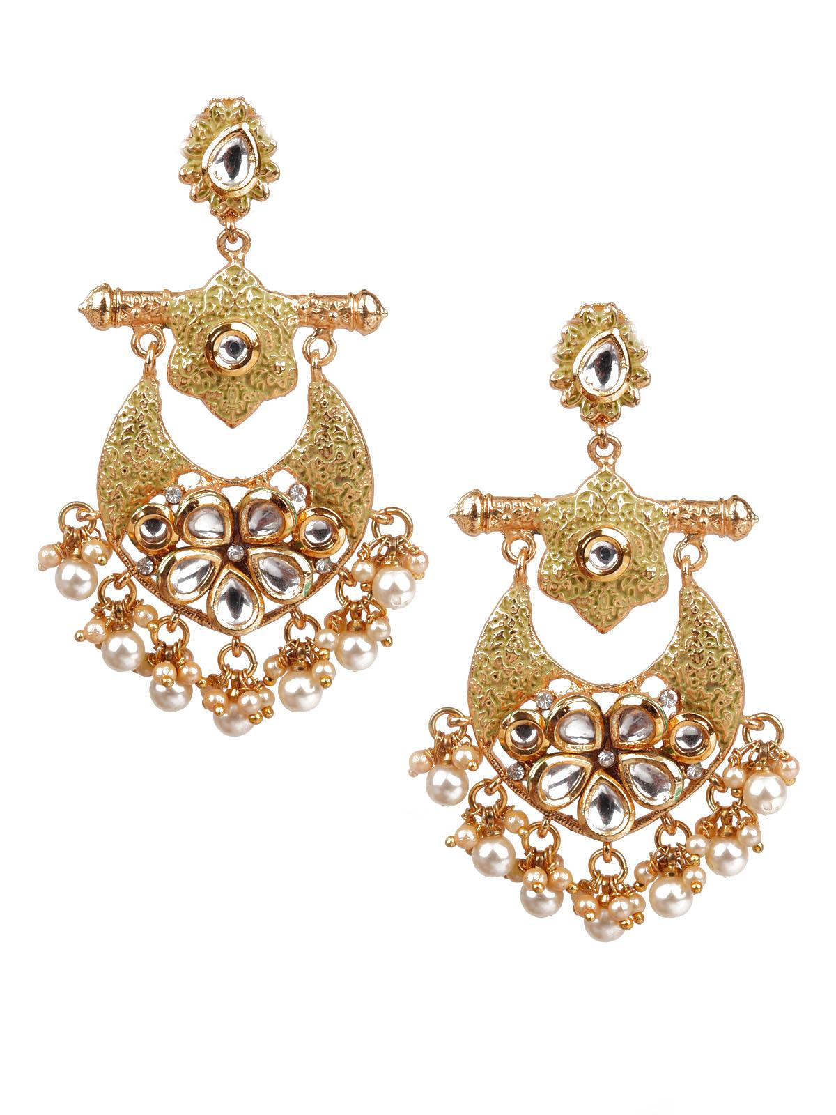 TRENDY GOLD AND GREEN EARRINGS - Odette