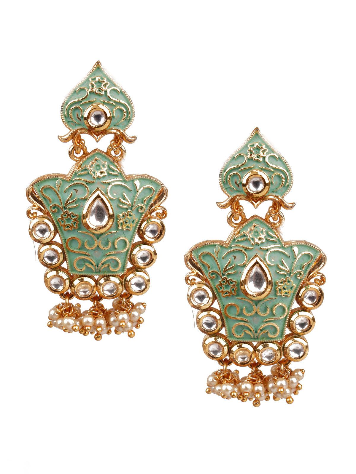 Buy Zaveri Pearls Green Stones Traditional Dangle Earring-ZPFK14612 Online  At Best Price @ Tata CLiQ