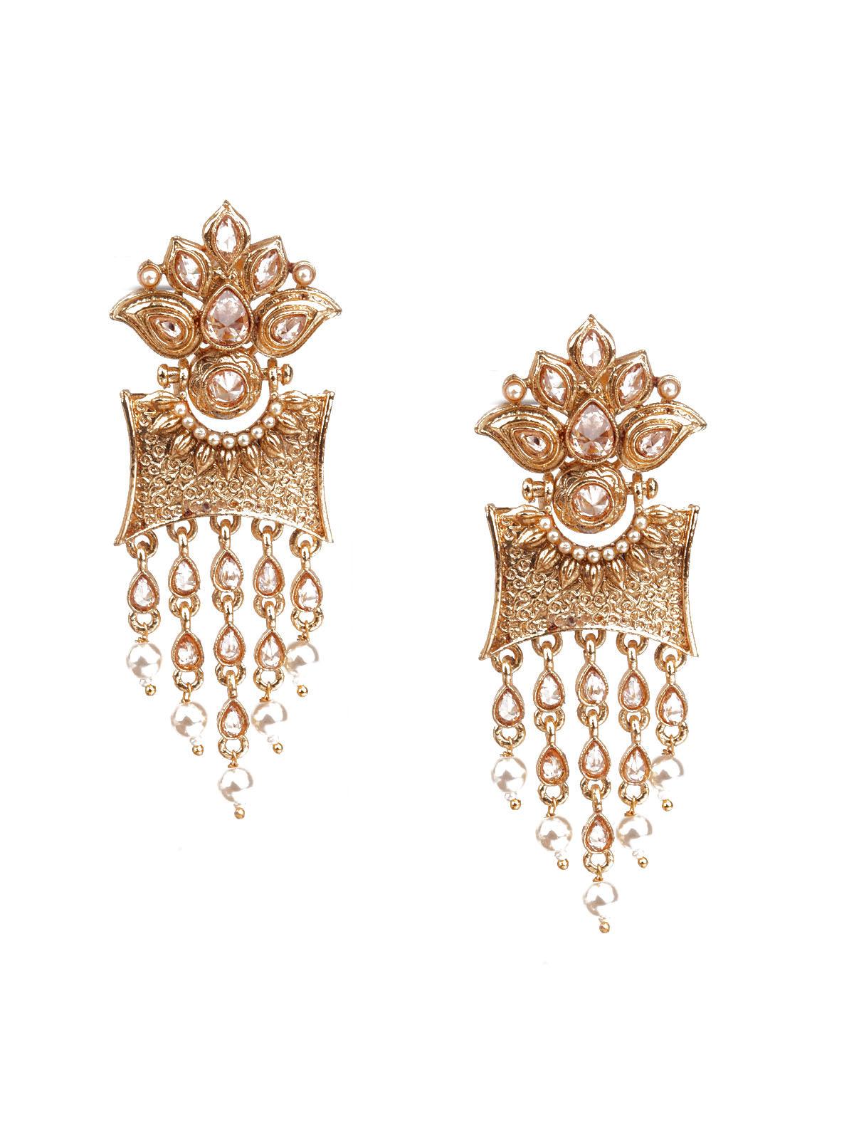 TRADITIONAL GOLD AND WHITE DANGLE EARRINGS - Odette
