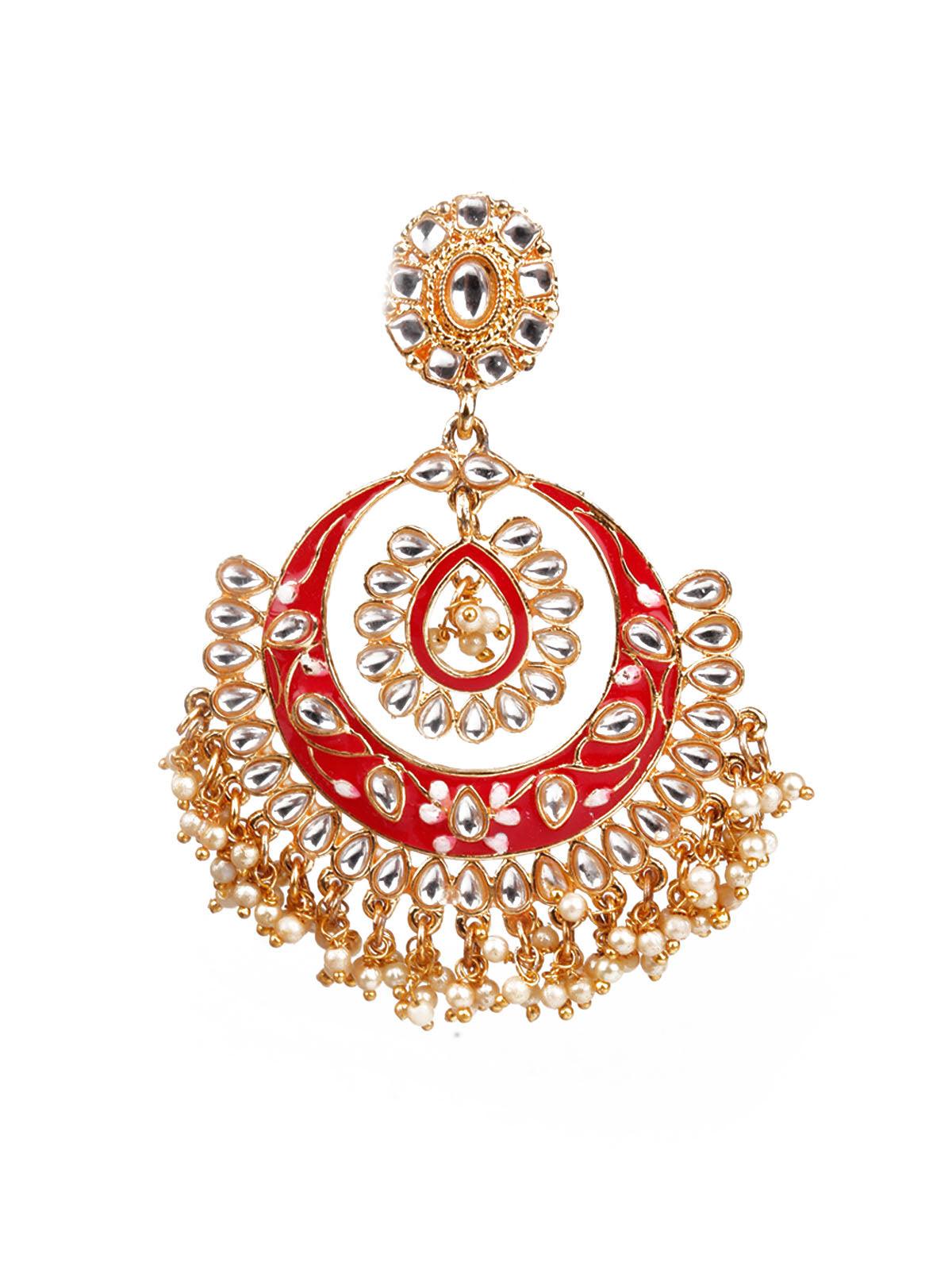 TRADITIONAL RED AND GOLD CHANDBALI EARRINGS - Odette