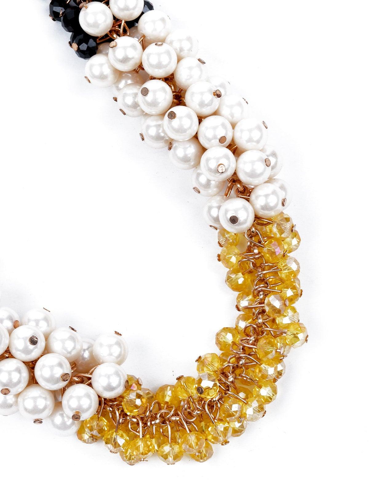 Clustered Multicolour Beaded Statement Necklace. - Odette