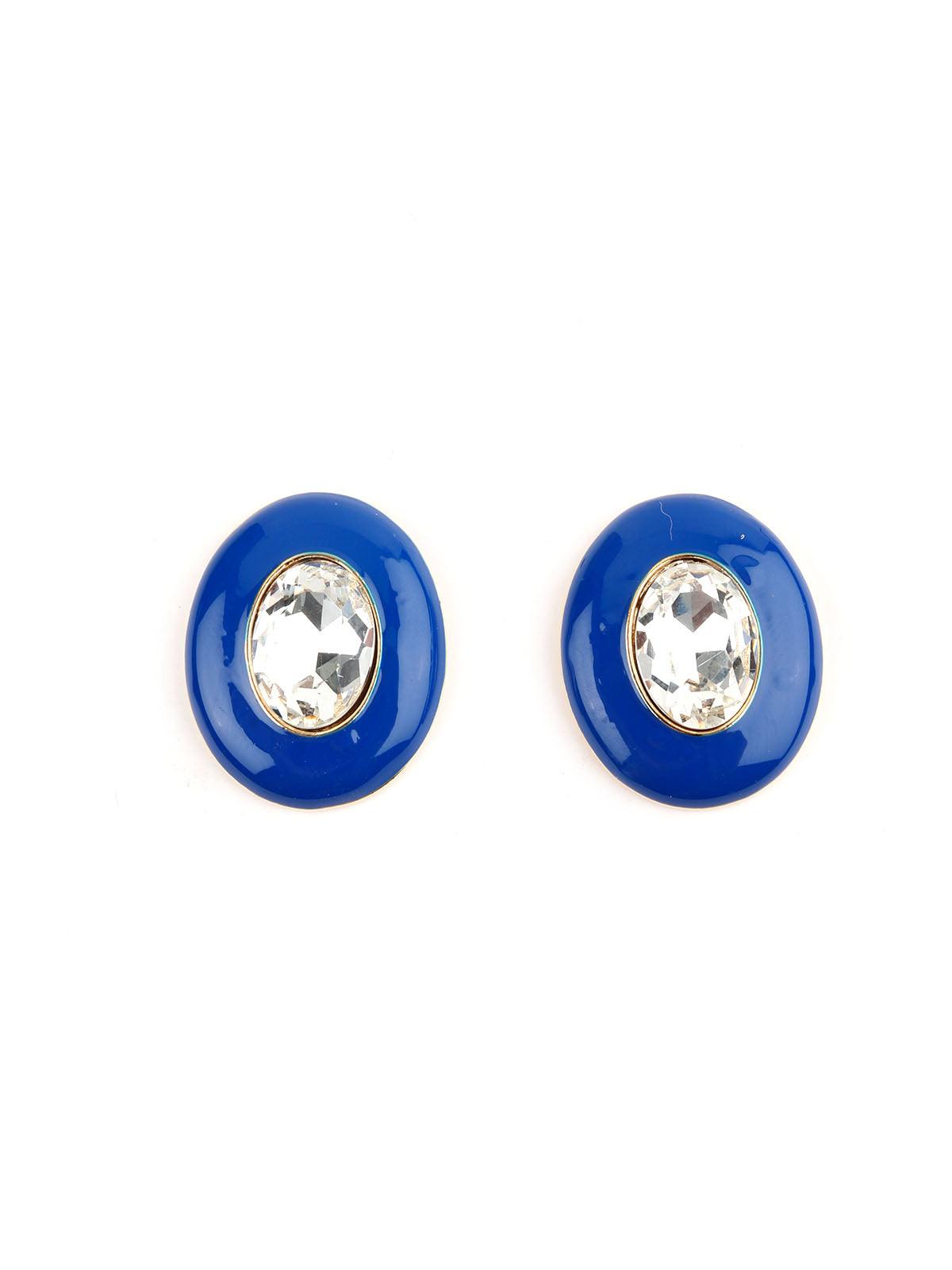 Cobalt Blue Oval Basic Stud Earrings - Odette