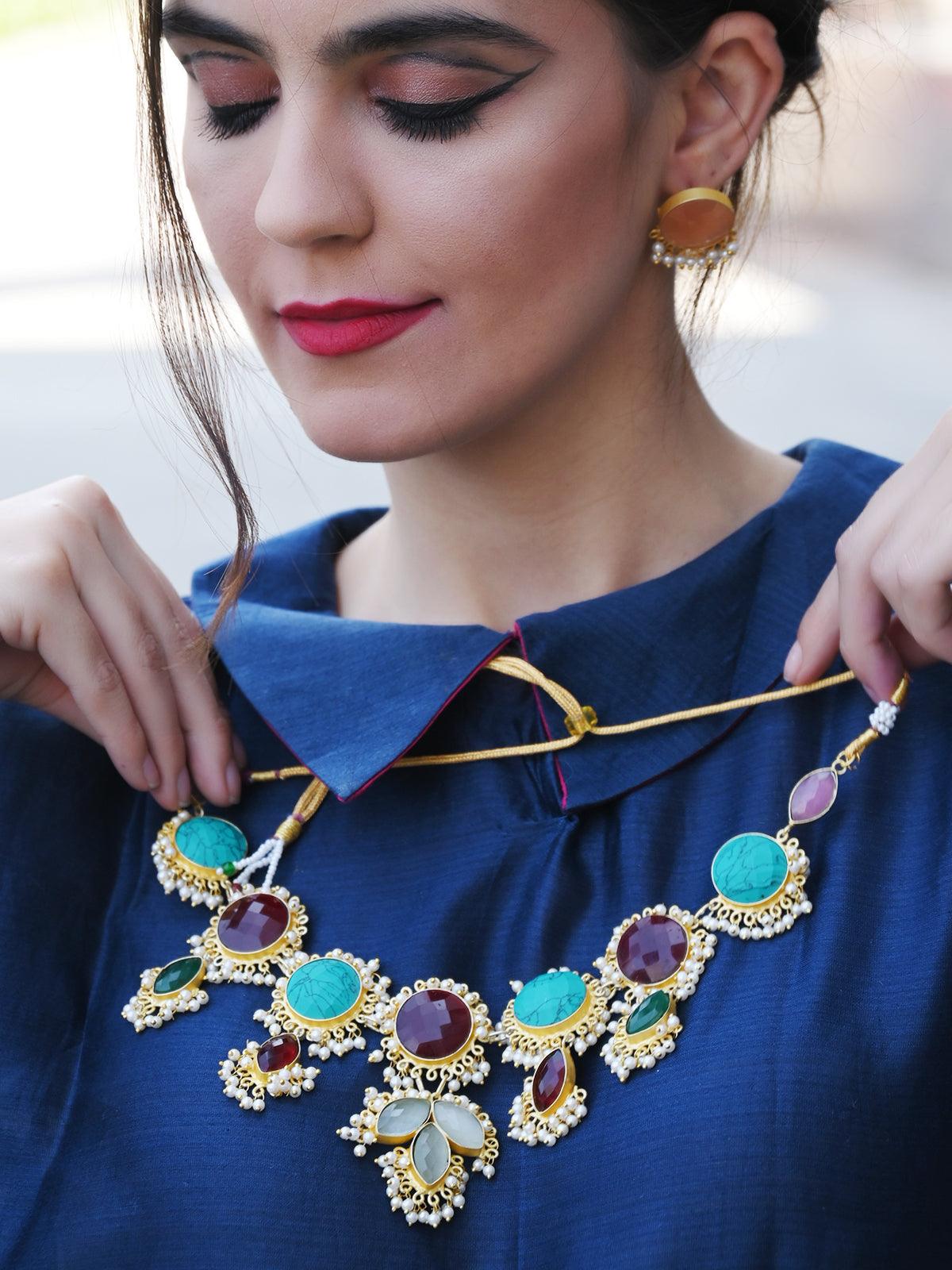 Coloured Rhinestone Necklace - Odette
