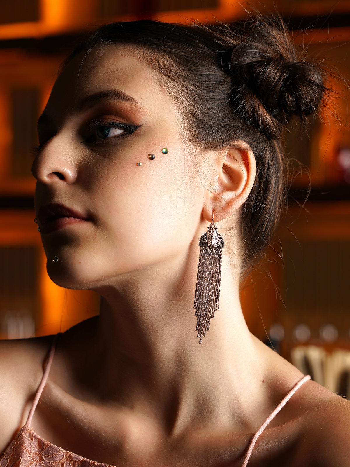 Copper Gold Elongated Lovely Dangle Earrings - Odette