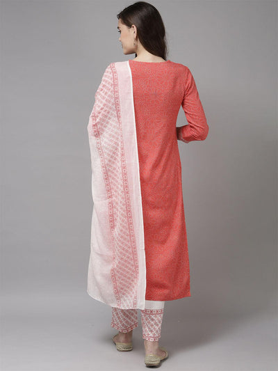 Coral Embroidered Straight Kurta Trouser With Dupatta Set - Odette