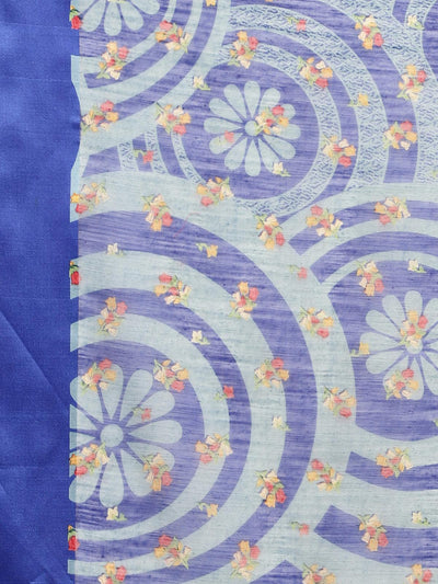 Cotton Silk Blue Printed Saree With Blouse Piece - Odette